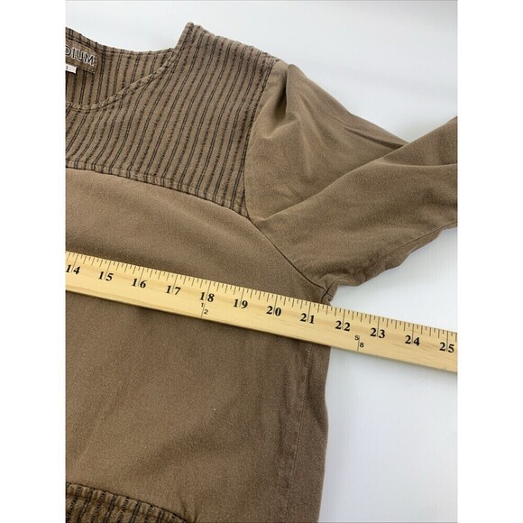 Iridium Long Sleeve Shirt Brown Striped Cotton Front Pocket Flap Womens Large - Picture 11 of 12